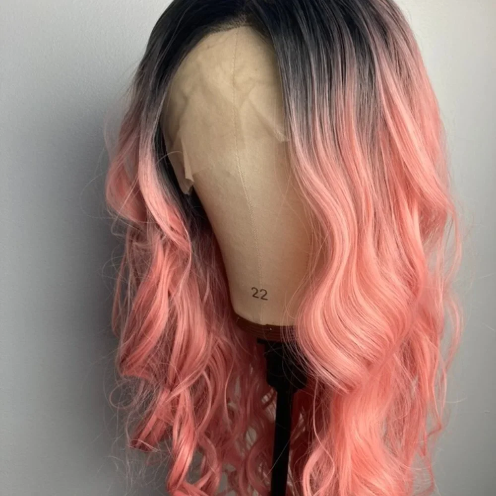 Pink Wig With Black Lace Front Wig